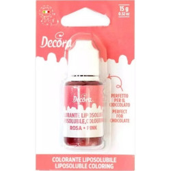 Colorante liposolubile liquido rosa per uso alimentare in bottiglia da 15 g di Decora