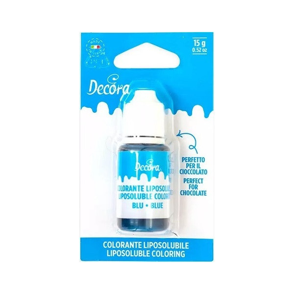 Colorante liposolubile liquido blu, ad uso alimentare, in bottiglia da 15 g, di Decora