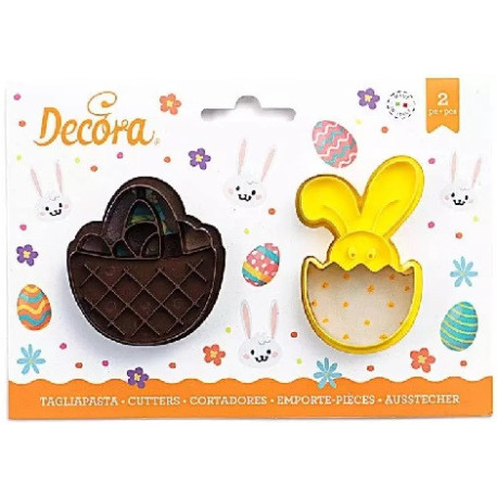 Tagliapasta cestino e bunny Decora: set 2 sagome in plastica a forma di cestino 6x6,5xh2,2 cm e coniglio 4,5x7,5xh2,2 cm