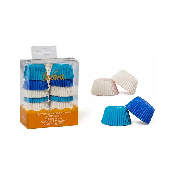 200 Pirottini mini muffin bianchi celesti e blu in carta forno ø32xh22 mm da Decora