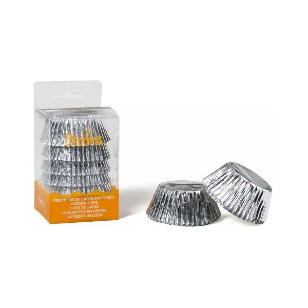 Set 60 pirottini per muffin in carta forno color argento di diametro 5 cm altezza 3,2 cm da Decora
