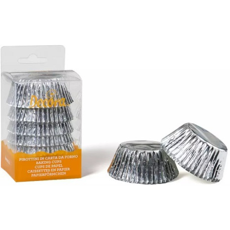 Set 60 pirottini per muffin in carta forno color argento di diametro 5 cm altezza 3,2 cm da Decora Set 60 pirottini per muffin in carta forno color argento di diametro 5 cm altezza 3,2 cm da Decora