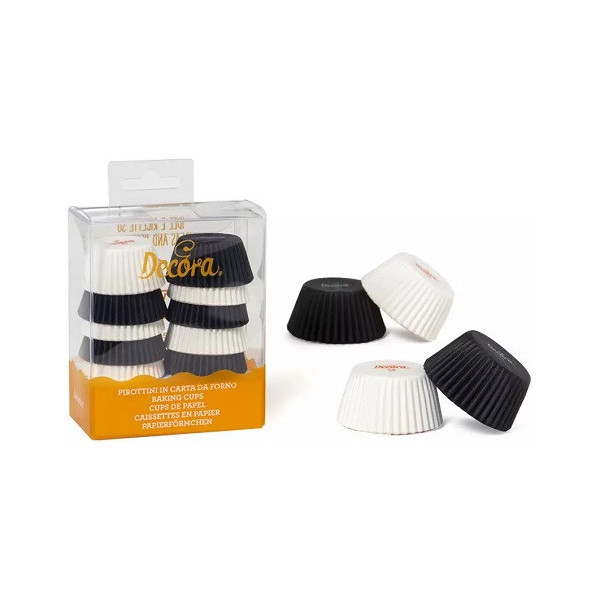 Set di 200 pirottini per mini muffin in carta forno di colore bianco e di colore nero di diametro 32 mm altezza 22 mm da Decora