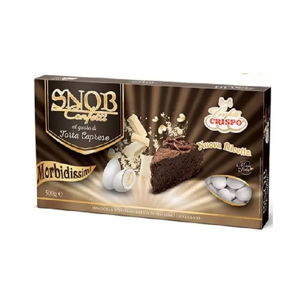 Snob torta caprese 500 g Crispo: confetti cioco-mandorla bianchi al gusto pasticceria
