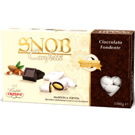 Snob cioccolato fondente Crispo 1 Kg: confetti bianchi con mandorla intera tostata