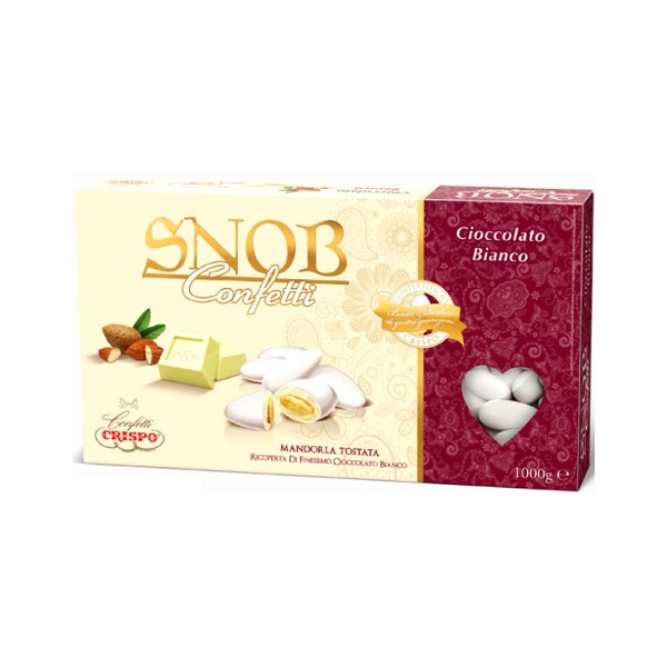 Snob cioccolato bianco Crispo 1 Kg: confetti bianchi con mandorla intera tostata