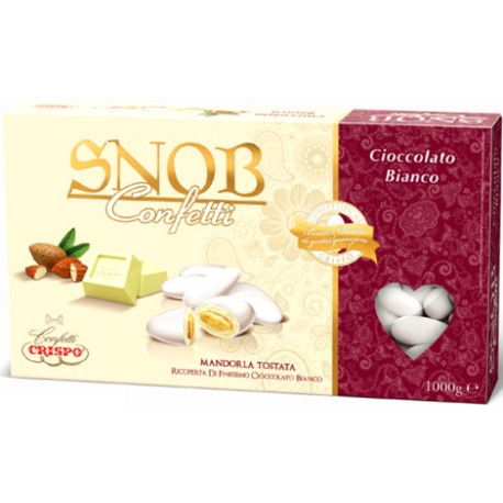 Snob cioccolato bianco Crispo 1 Kg: confetti bianchi con mandorla intera tostata Snob cioccolato bianco Crispo 1 Kg: confetti bianchi con mandorla intera tostata