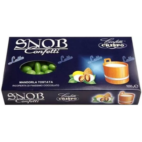Snob verde al latte Crispo 1 Kg: confetti verdi alla mandorla e cioccolato al latte ideali per fidanzamento o promessa Snob verde al latte Crispo 1 Kg: confetti verdi alla mandorla e cioccolato al latte ideali per fidanzamento o promessa