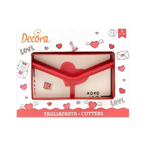 Tagliapasta dolci messaggi Decora: taglia biscotti in plastica busta per lettere 11,2x6xh2,2 cm