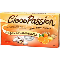 Ciocopassion arancia e zenzero Crispo: 1 Kg di confetti bianchi con doppio cioccolato gusto crema all'arancia