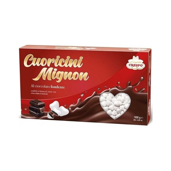 Cuoricini mignon bianchi Crispo: confetti bianchi piccoli cuori al cioccolato fondente 1Kg