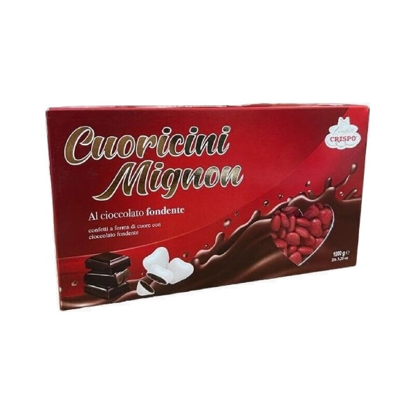 Cuoricini mignon rosso Crispo 1 Kg: confetti rossi a forma piccoli cuori di cioccolato fondente