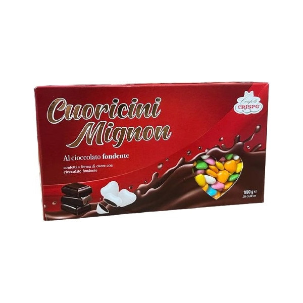 Cuoricini mignon assortiti Crispo 1 Kg: confetti colorati a forma piccoli cuori di cioccolato fondente