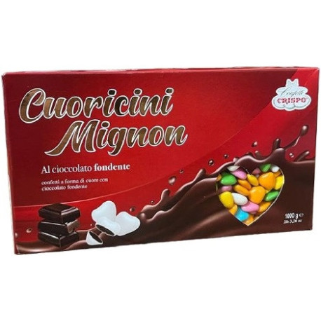 Cuoricini mignon assortiti Crispo 1 Kg: confetti colorati a forma piccoli cuori di cioccolato fondente