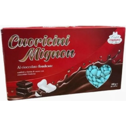 Cuoricini mignon celeste Crispo 1 Kg: confetti celesti a forma piccoli cuori di cioccolato fondente