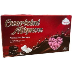 Cuoricini mignon rosa Crispo 1 Kg: confetti rosa a forma di piccoli cuori di cioccolato fondente