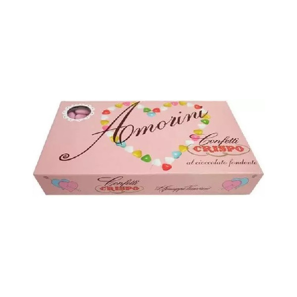 Amorini rosa Crispo 1 Kg confetti rosa a forma di cuori di cioccolato fondente