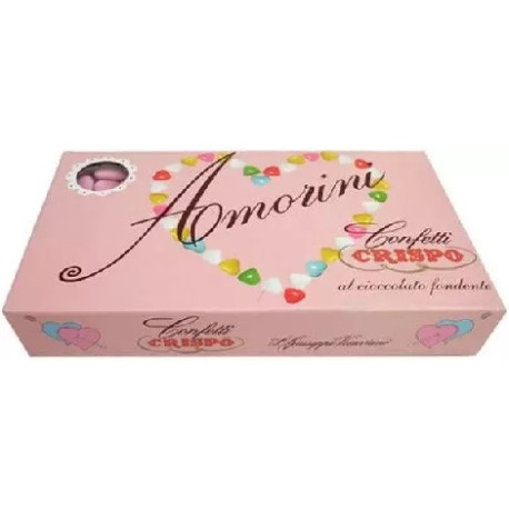 Amorini rosa Crispo 1 Kg confetti rosa a forma di cuori di cioccolato fondente Amorini rosa Crispo 1 Kg confetti rosa a forma di cuori di cioccolato fondente