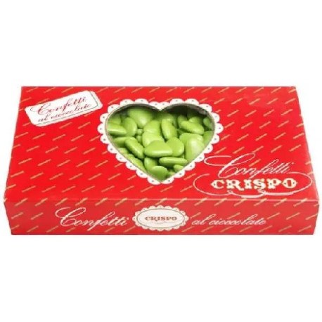 Amorini verde Crispo 1 Kg: confetti verdi a forma di cuori di cioccolato fondente, ideali per confettata Amorini verde Crispo 1 Kg: confetti verdi a forma di cuori di cioccolato fondente, ideali per confettata