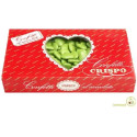 Amorini verde Crispo 1 Kg: confetti verdi a forma di cuori di cioccolato fondente, ideali per confettata