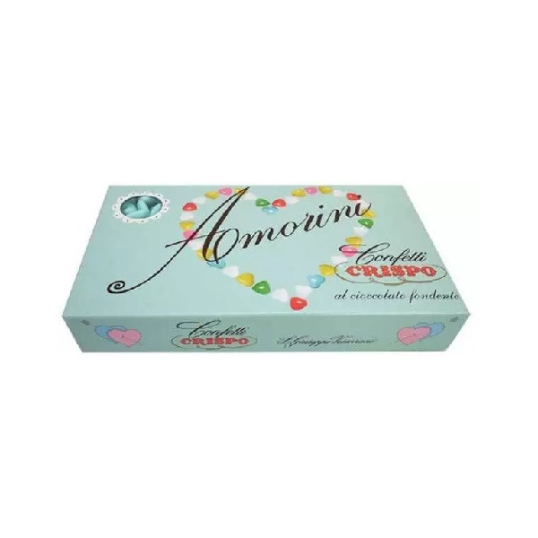Confetti cuore Amorini celeste 1Kg Crsipo: cuore di cioccolato fondente e confettato da Crispo