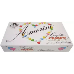 Confetti cuore Amorini bianchi 1Kg: un cuore di cioccolato fondente, confettato bianco da Crispo