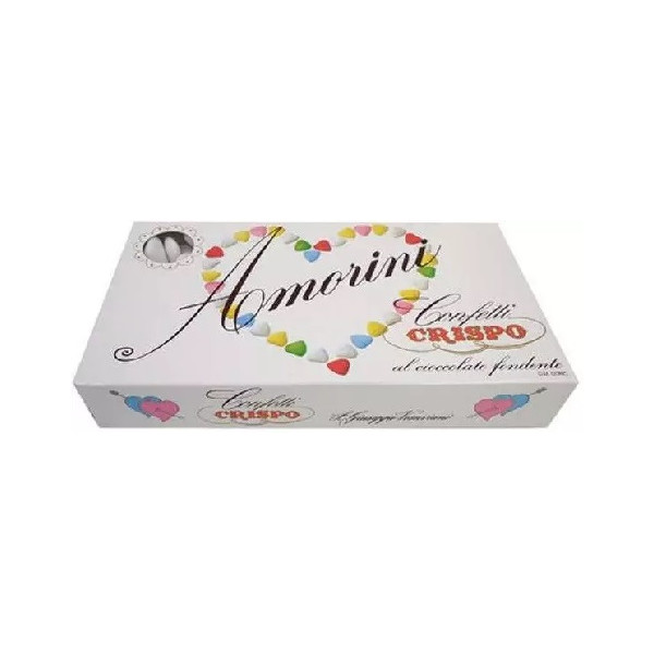 Confetti cuore Amorini bianchi 1Kg: un cuore di cioccolato fondente, confettato bianco da Crispo