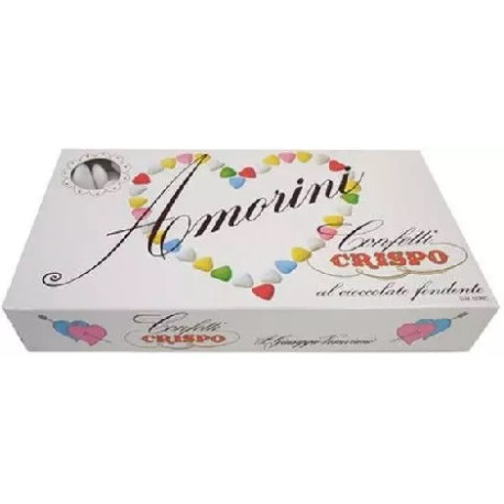 Confetti cuore Amorini bianchi 1Kg: un cuore di cioccolato fondente, confettato bianco da Crispo Confetti cuore Amorini bianchi 1Kg: un cuore di cioccolato fondente, confettato bianco da Crispo