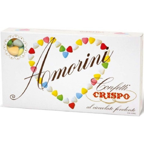 Amorini colori assortiti Crispo 1 Kg: confetti colorati a forma di cuori di cioccolato fondente