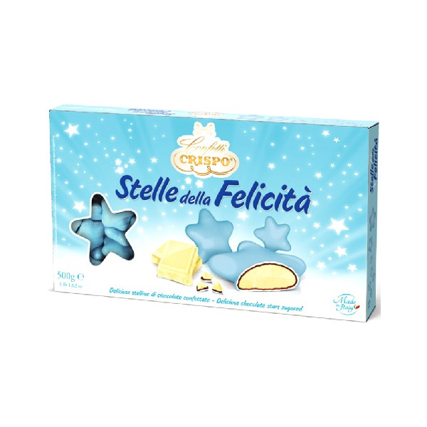 Stelle della Felicità Azzurre Perlate Crispo: 500 g di confetti azzurri ideali per confettata