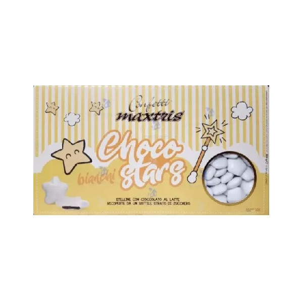 Maxtris Stelline Bianche: 500 g di confetti bianchi, stelle di cioccolato, ideali per confettata
