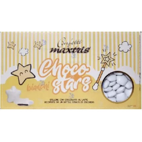 Maxtris Stelline Bianche: 500 g di confetti bianchi, stelle di cioccolato, ideali per confettata