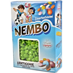 Nembo verde Crispo: 1 kg di confetti verdi di cioccolato al latte a forma di lenticchie