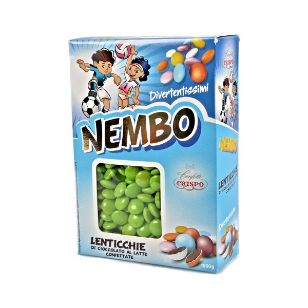 Nembo verde Crispo: 1 kg di confetti verdi di cioccolato al latte a forma di lenticchie