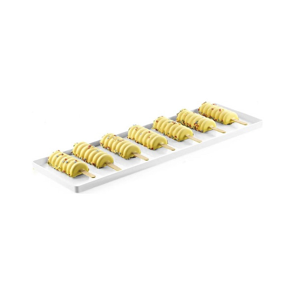 V Gel 03 bianco Silikomart: set 2 vassoi bianchi policarbonato ideali per gelati e monoporzioni 119x395,5xh13 mm