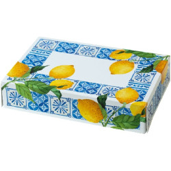 Scatola regalo rettangolare portadolci piastrella limoni Decora: box auto-montante in cartoncino 23x16xh5 cm