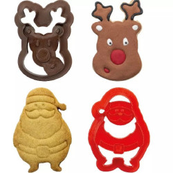 Tagliabiscotti Natalizi Babbo Natale e Renna Decora | Set 2 Cutter in Plastica 8 cm per Biscotti e Pasta di Zucchero
