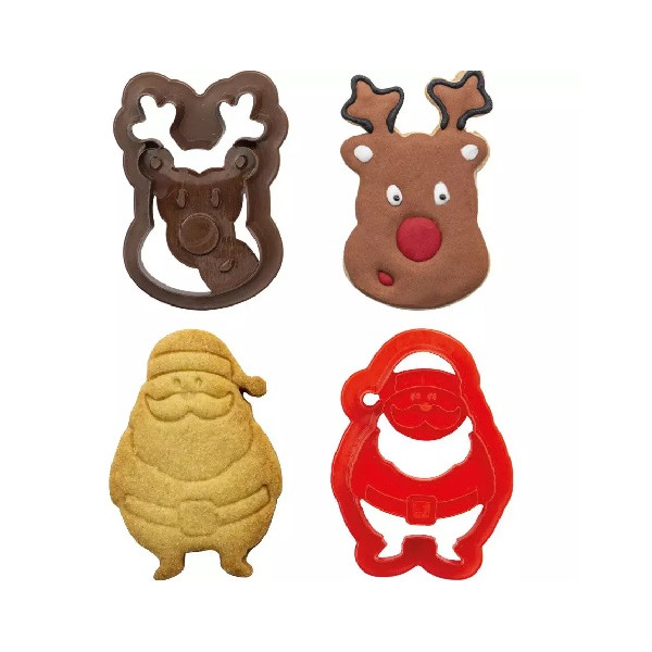 Set 2 tagliapasta 1 babbo natale e 1 testa di renna in plastica da Decora