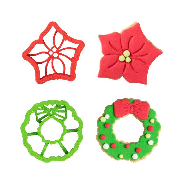 Set 2 tagliapasta 1 ghirlanda di natale con fiocco e 1 stella di natale in plastica Decora