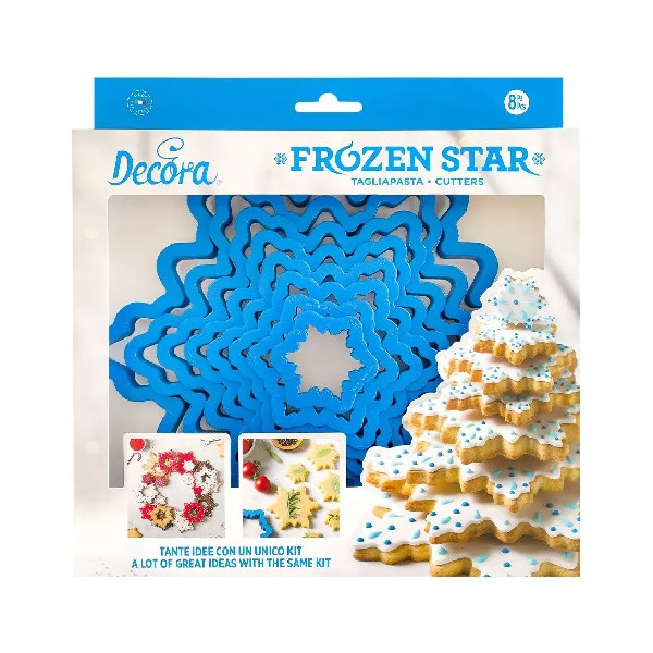 Set 8 taglia-biscotti albero stella di ghiaccio in plastica da Decora