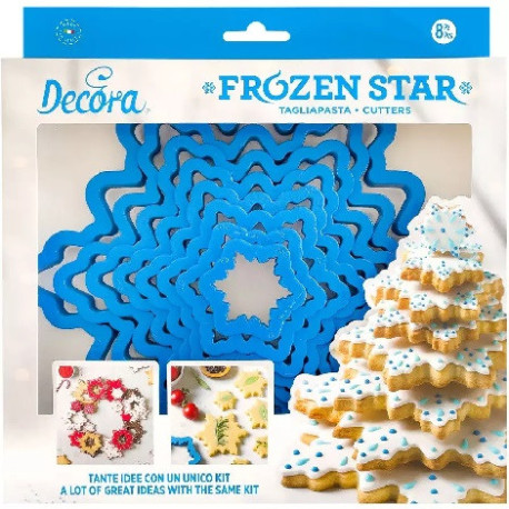 Set 8 taglia-biscotti albero stella di ghiaccio in plastica da Decora