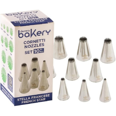 Set 10 cornetti stella francese in acciaio inox da ø4 a ø18 mm Decora Set 10 cornetti stella francese in acciaio inox da ø4 a ø18 mm Decora