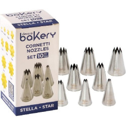 Set 10 Cornetti Stella Decora - Acciaio Inox ø4-18 mm | Beccucci per Decori Diretti con Sac à Poche