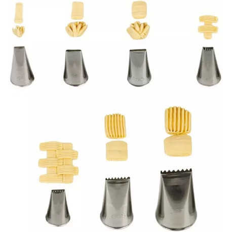 Cornetti intreccio varie forme in acciaio inox con decoro effetto cestino intrecciato da Decora Cornetti intreccio varie forme in acciaio inox con decoro effetto cestino intrecciato da Decora