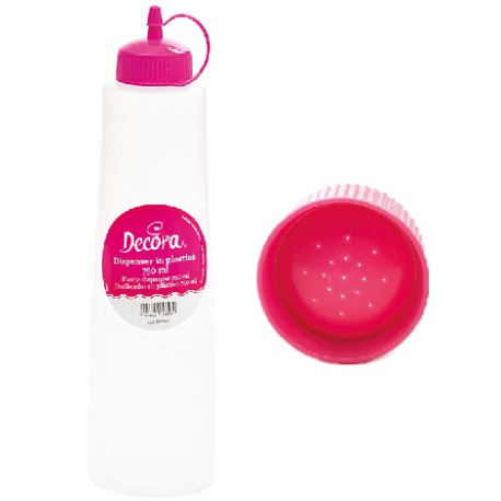 Kit Bottiglia dispenser 750 ml e tappo bucherellato annaffiatore per bagna in plastica da Decora Kit Bottiglia dispenser 750 ml e tappo bucherellato annaffiatore per bagna in plastica da Decora