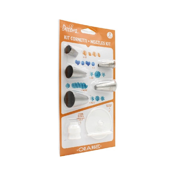 Kit cornetti orange Decora, con 5 bocchette 1 adattatore e 1 supporto fiori