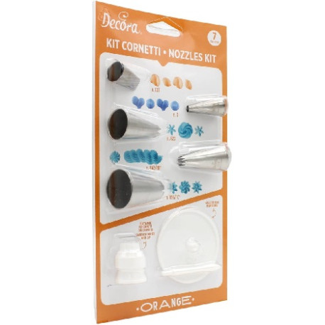Kit cornetti orange Decora, con 5 bocchette 1 adattatore e 1 supporto fiori Kit cornetti orange Decora, con 5 bocchette 1 adattatore e 1 supporto fiori