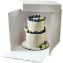 Scatola quadrata per dolci con coperchio di base 26,5x26,5 cm ed h15 o h25 cm, in cartoncino bianco da Decora