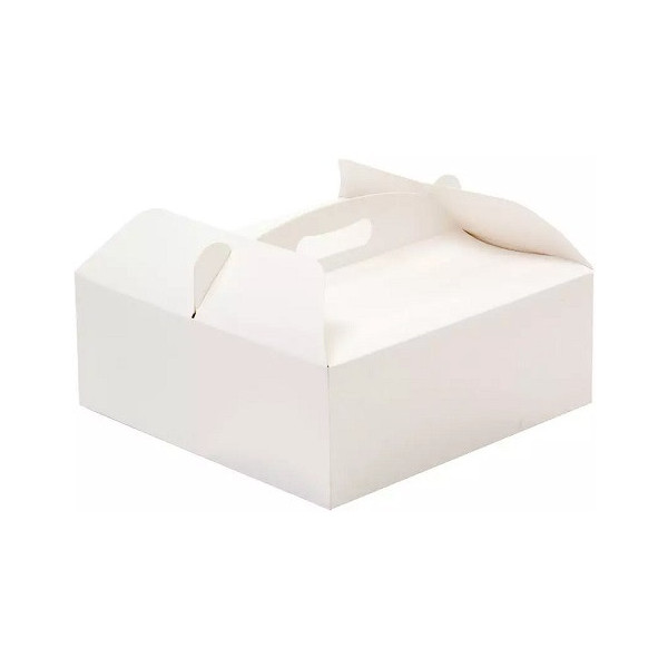 Scatola per torta rettangolare con manico 21x36xh12 cm in cartoncino bianco da Decora