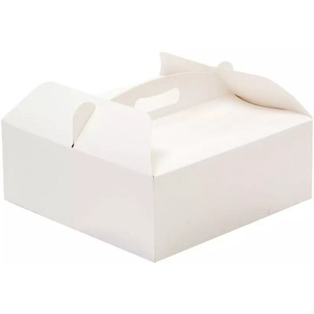 Scatola per torta rettangolare con manico 21x36xh12 cm in cartoncino bianco da Decora Scatola per torta rettangolare con manico 21x36xh12 cm in cartoncino bianco da Decora